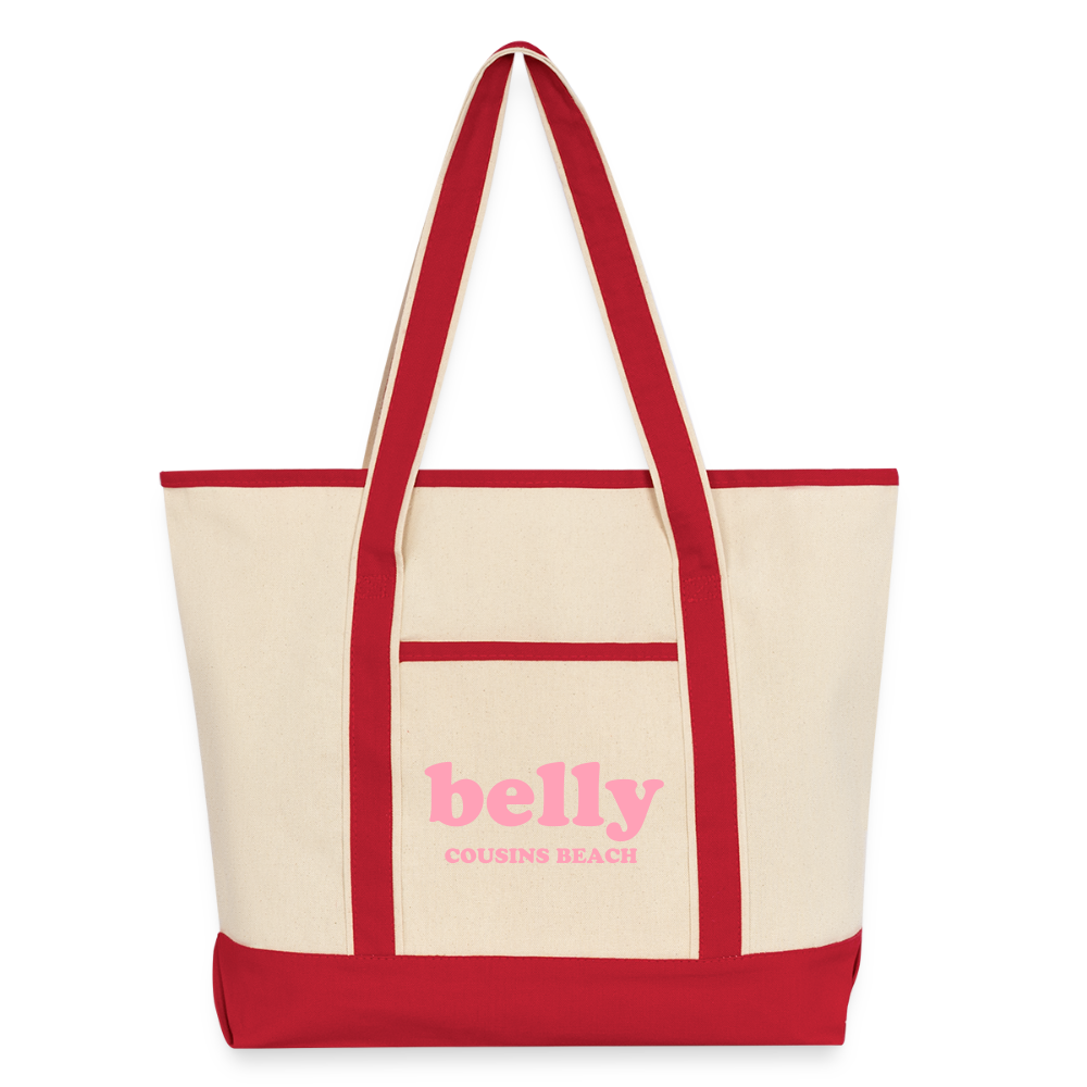 Personalized Large Canvas Deluxe Tote - Natural/Classic Red