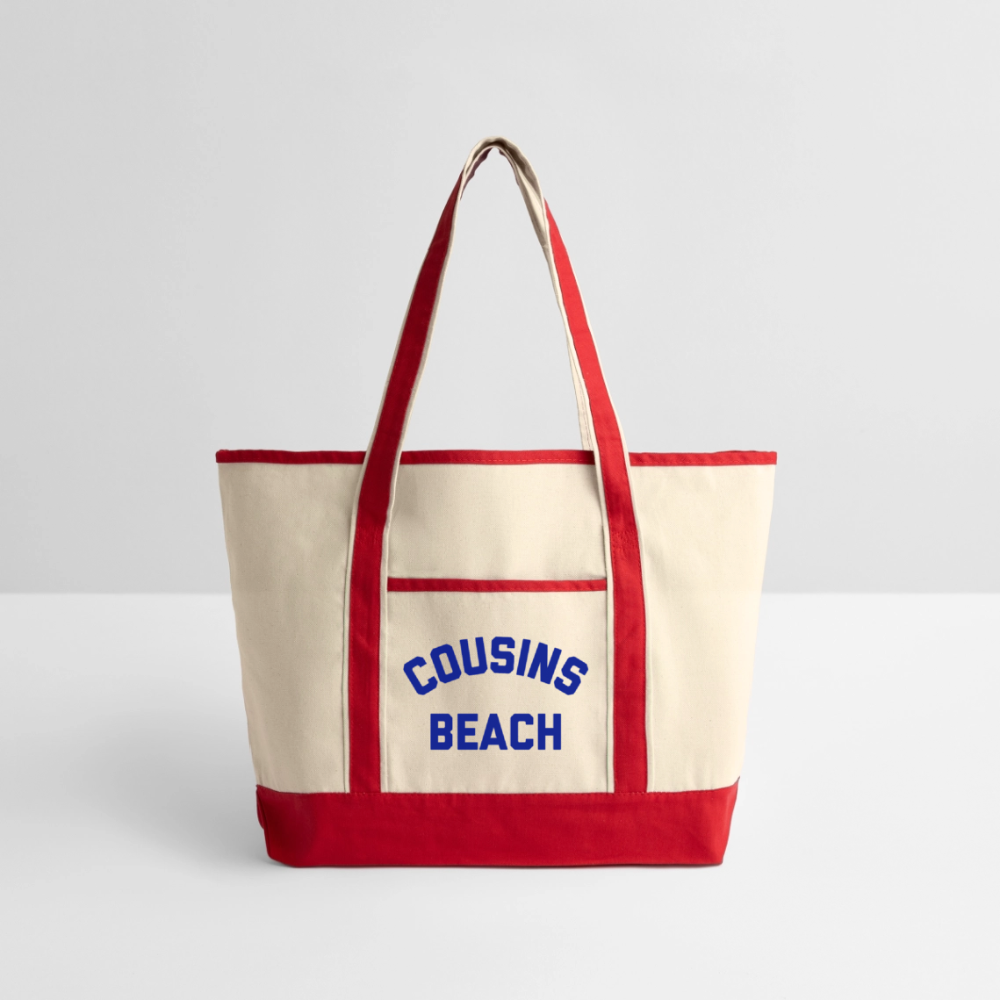 Cousins Beach Large Canvas Deluxe Tote - Natural/Classic Red