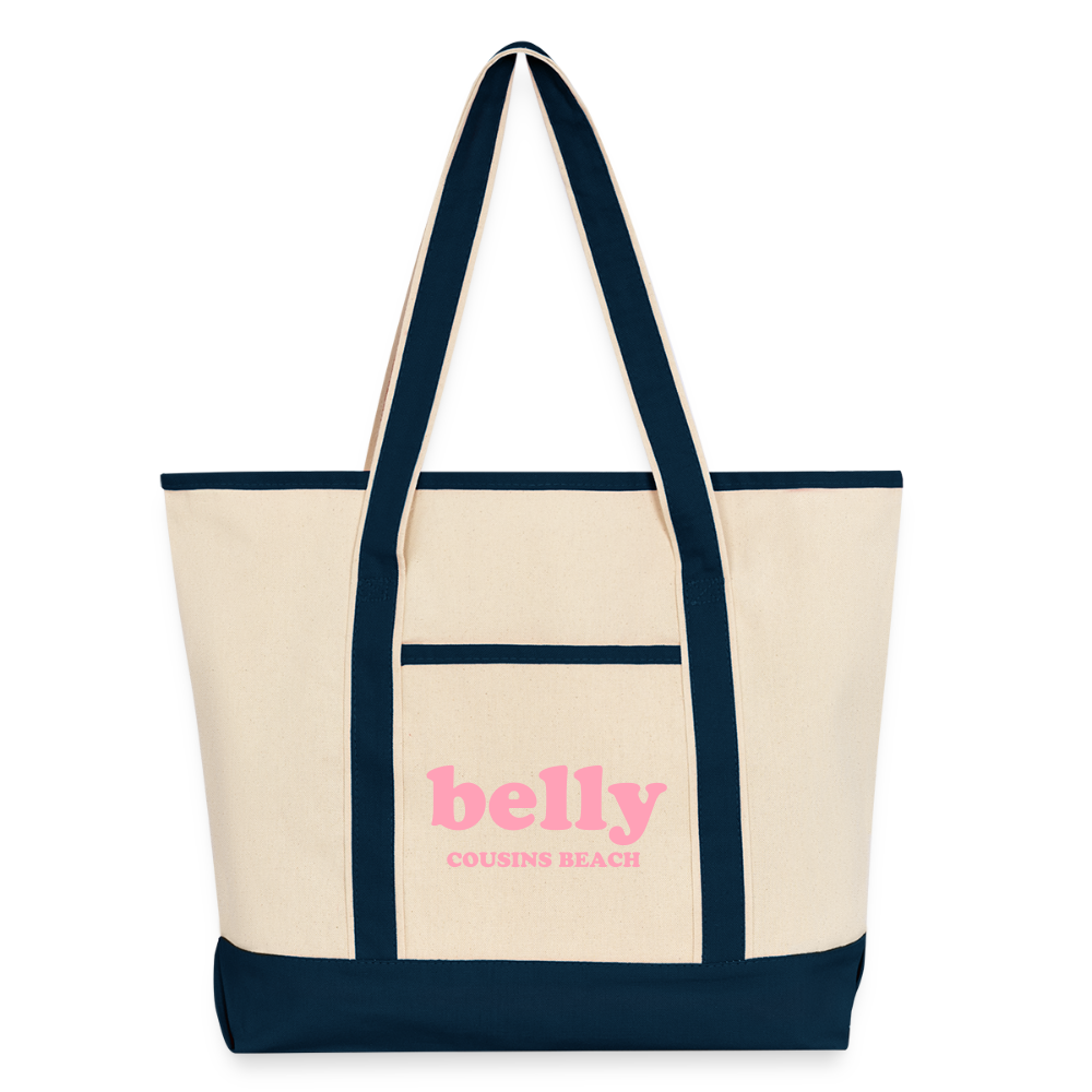 Personalized Large Canvas Deluxe Tote - Natural/French Navy