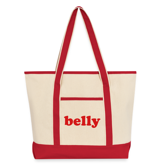 Personalized Large Canvas Deluxe Tote - Natural/Classic Red