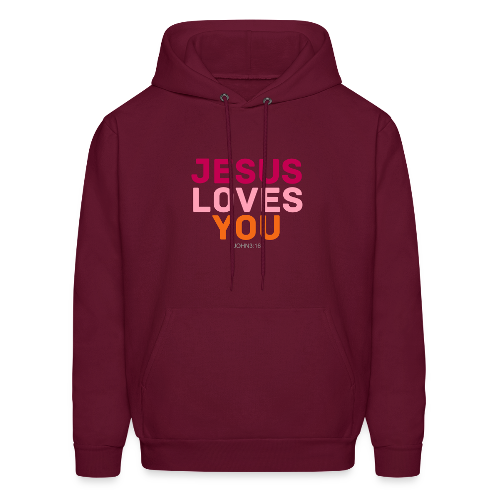 Jesus Loves You Men's Hoodie - burgundy