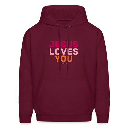 Jesus Loves You Men's Hoodie - burgundy
