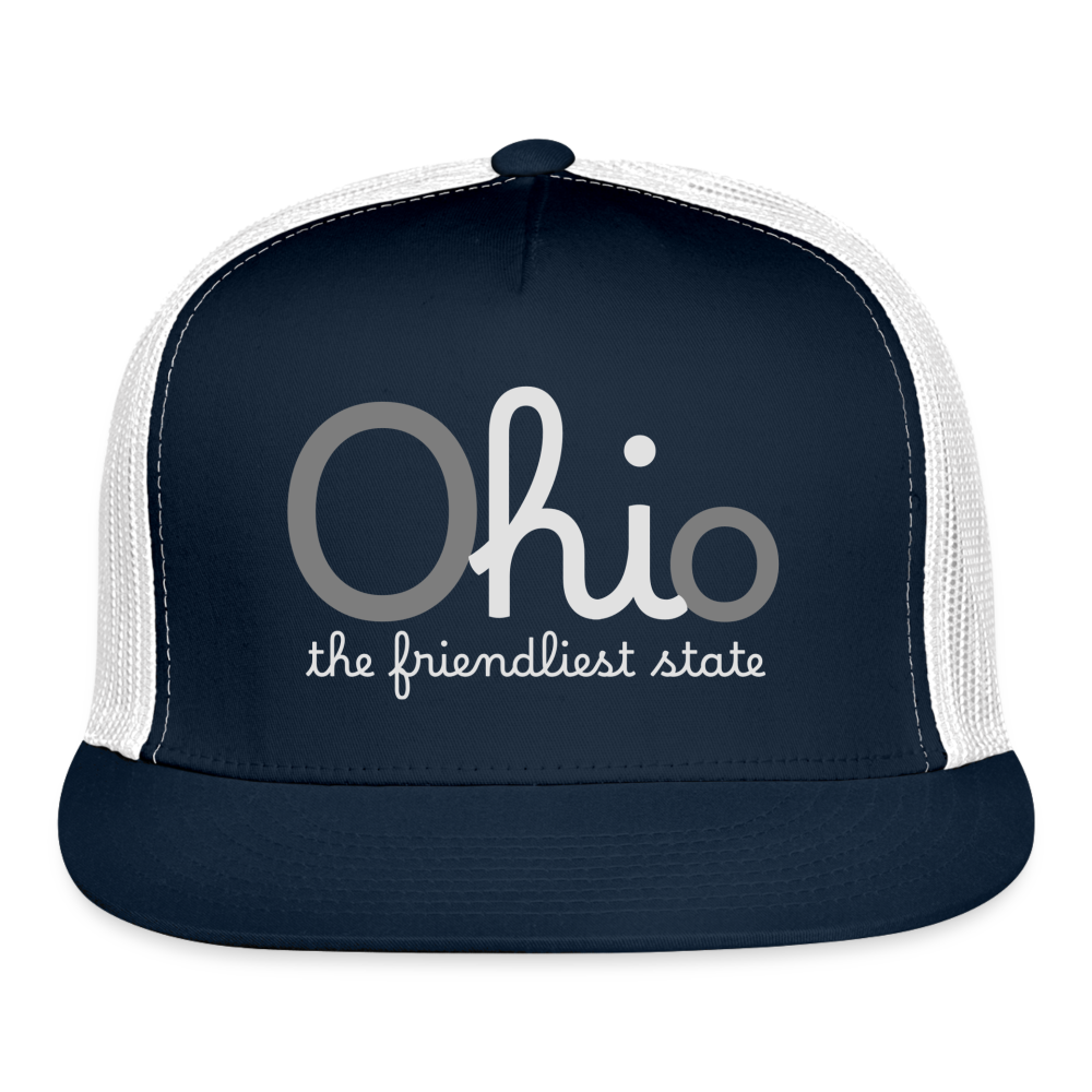 O hi o the friendliest state Trucker Hat Cap - navy/white