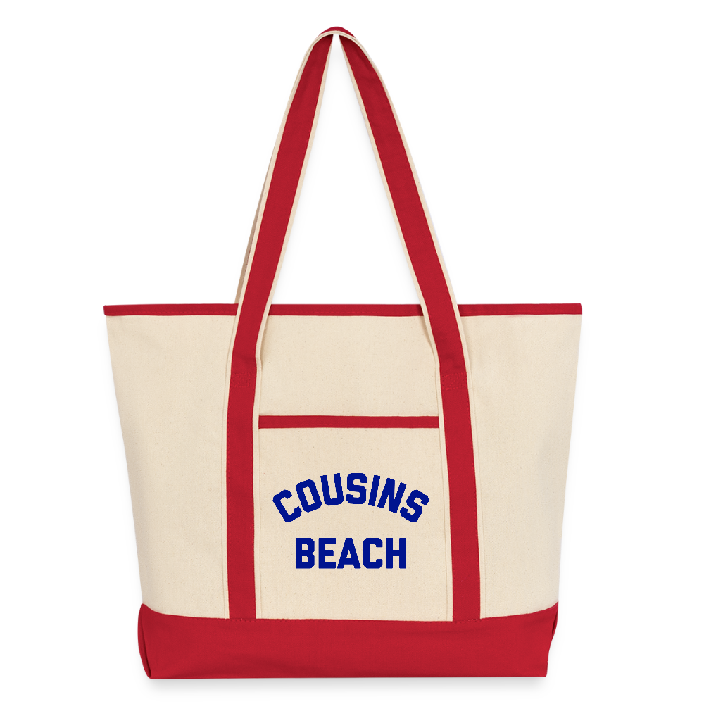 Cousins Beach Large Canvas Deluxe Tote - Natural/Classic Red