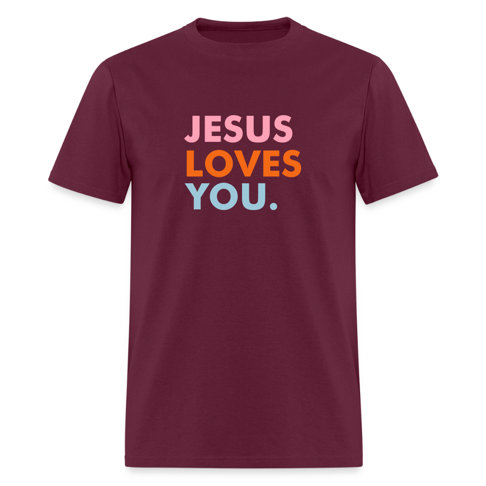Jesus Loves You Men's T-Shirt | GILDAN 5000 - burgundy