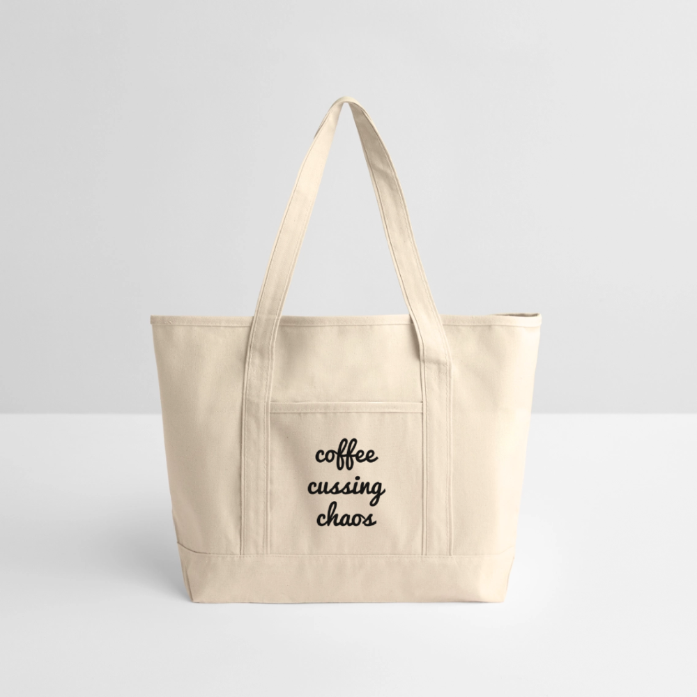 Coffee Cussing Chaos Large Canvas Deluxe Tote - natural