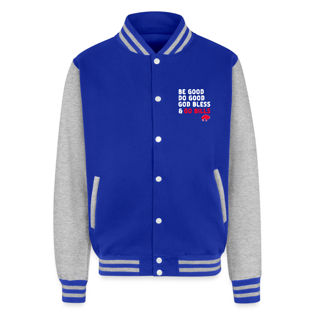Oh My Josh Bills Just Hoods Heavyweight Letterman Jacket - royal/heather grey