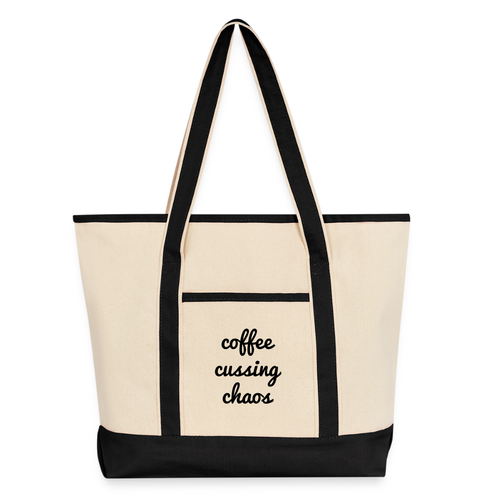 Coffee Cussing Chaos Large Canvas Deluxe Tote - Natural/Black