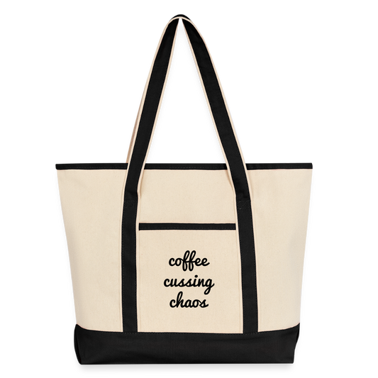 Coffee Cussing Chaos Large Canvas Deluxe Tote - Natural/Black