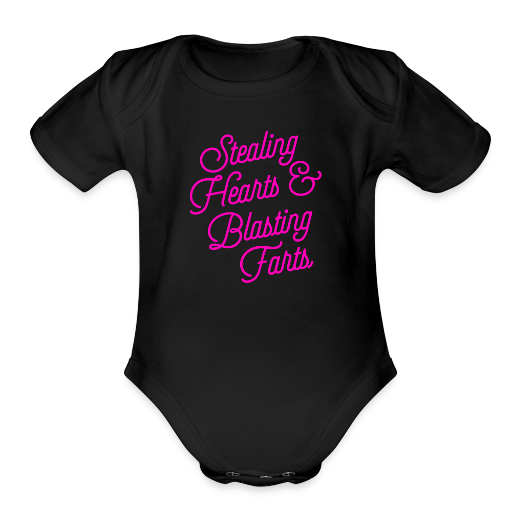 Stealing Hearts & Blasting Farts Organic Short Sleeve Baby Bodysuit - black
