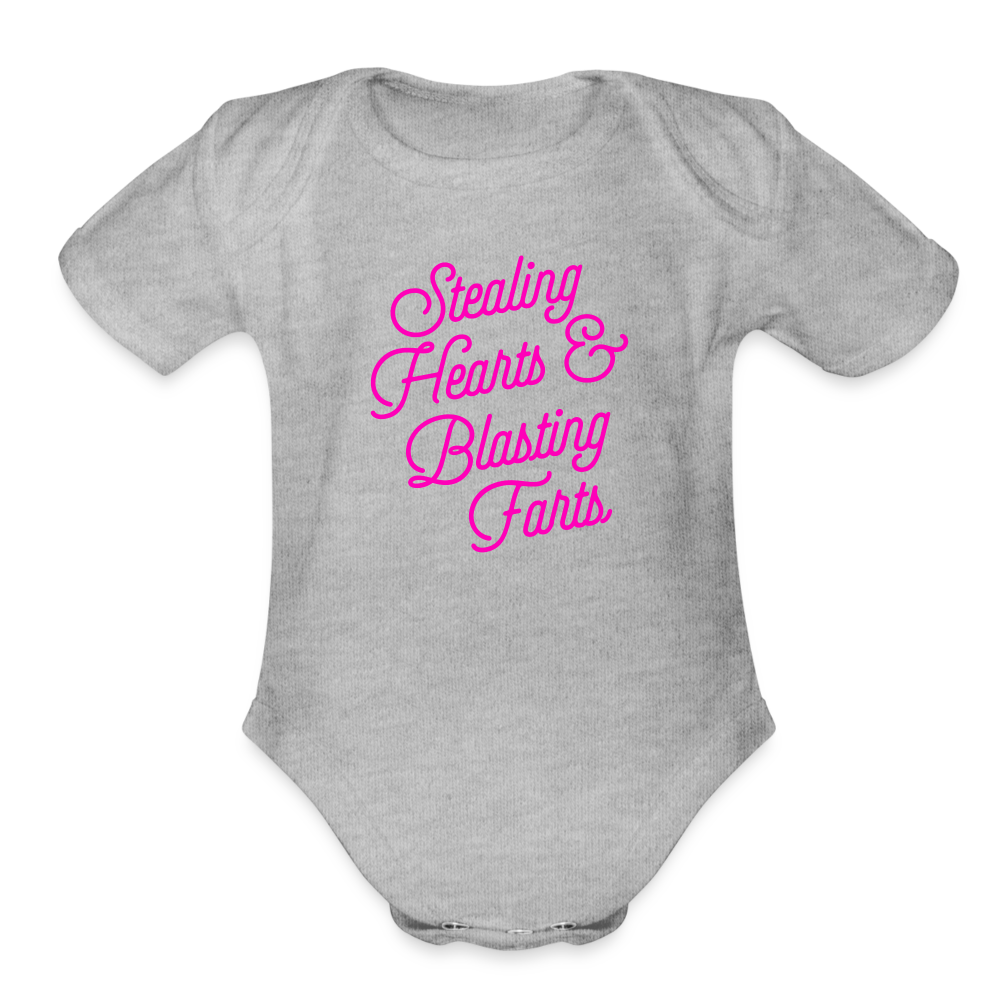 Stealing Hearts & Blasting Farts Organic Short Sleeve Baby Bodysuit - heather grey