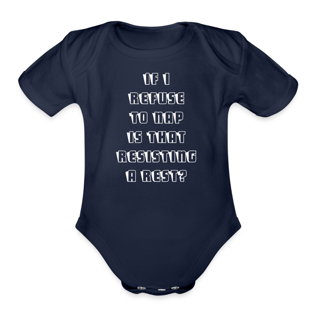 Resisting A Rest Organic Short Sleeve Baby Bodysuit - dark navy