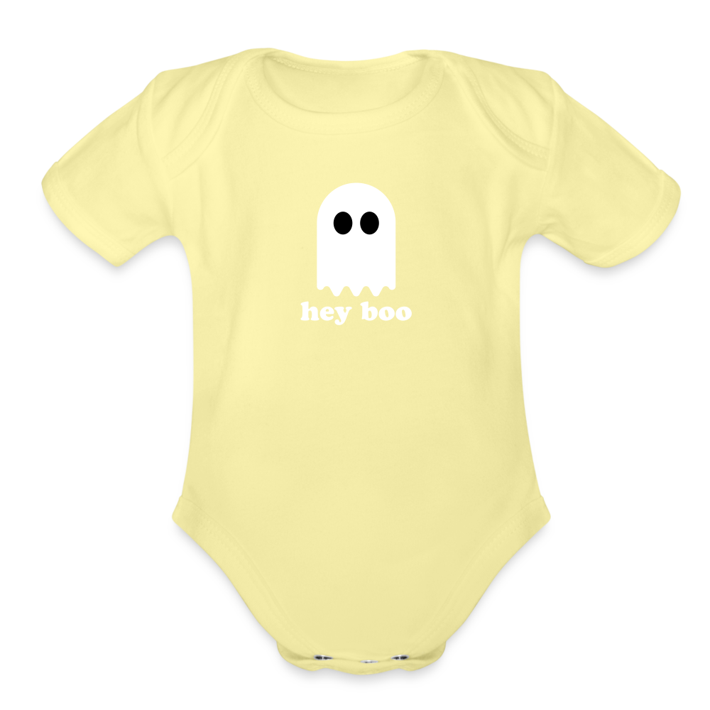 Hey Boo Organic Short Sleeve Baby Bodysuit - washed yellow