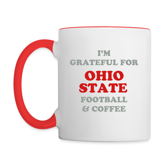 I'm Grateful for Ohio State Football & Food Contrast Coffee Mug - white/red