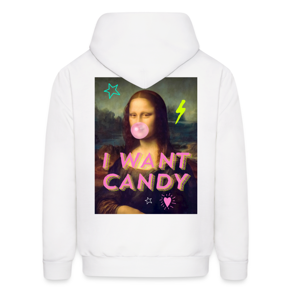 Mona Lisa I Want Candy Men's Hoodie - white