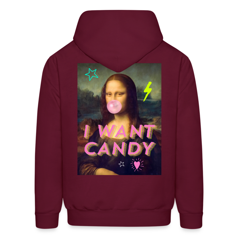 Mona Lisa I Want Candy Men's Hoodie - burgundy