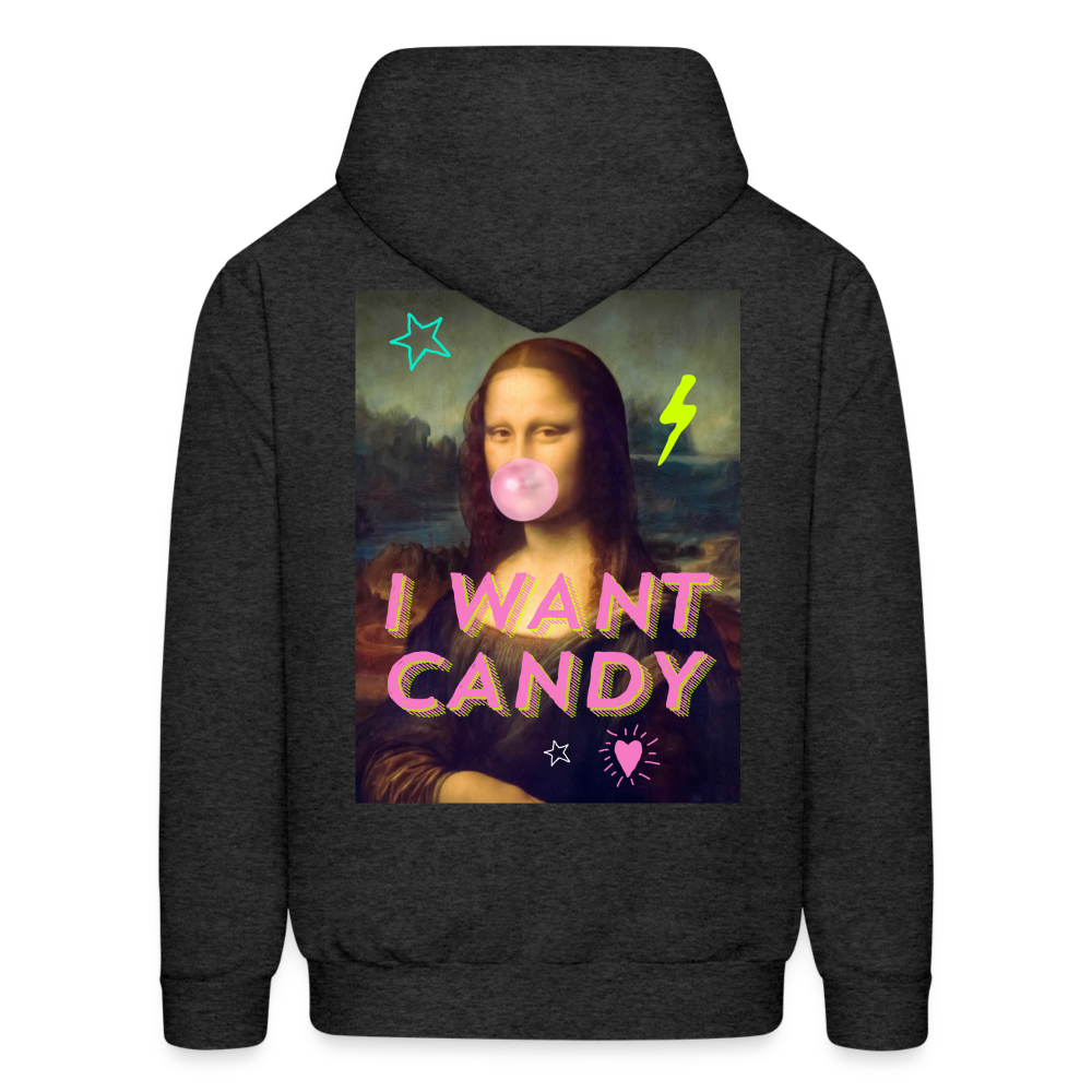 Mona Lisa I Want Candy Men's Hoodie - charcoal grey