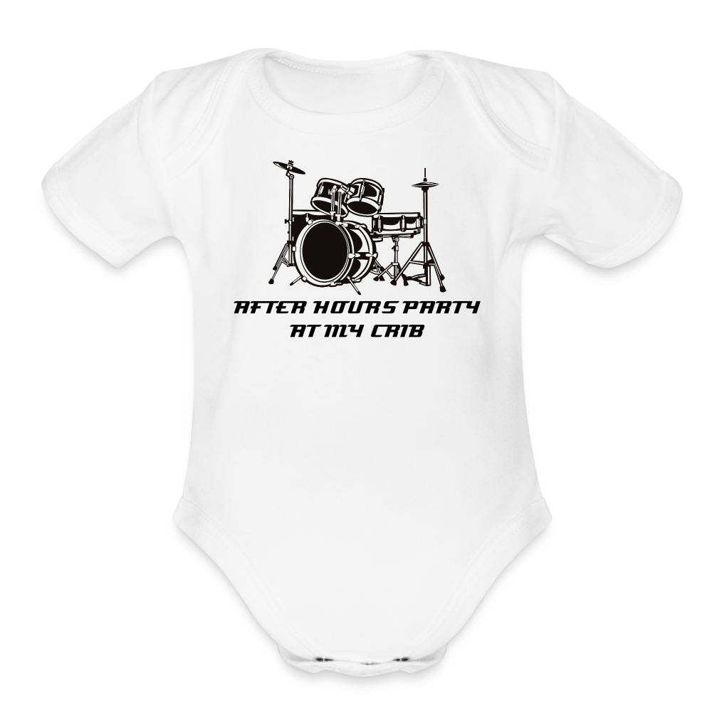 After Hours Party at My Crib Organic Short Sleeve Baby Bodysuit - white