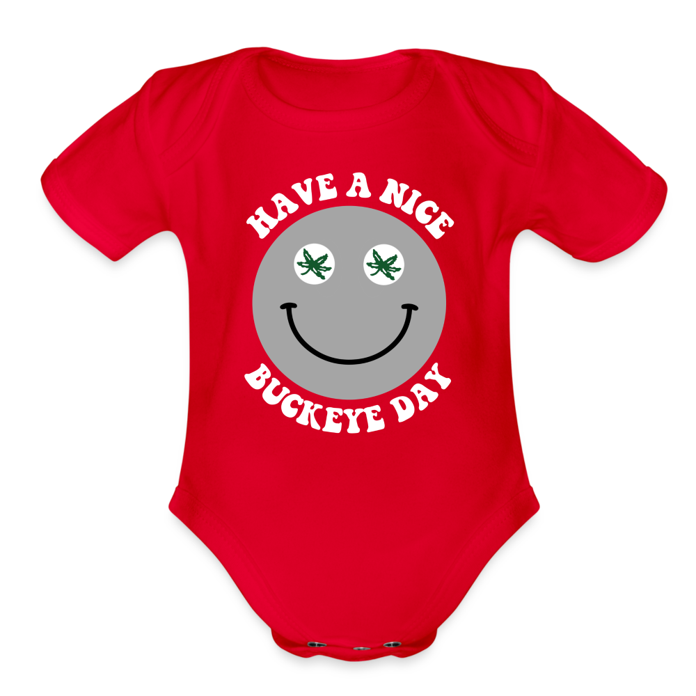 Have a Nice Buckeye Day Organic Short Sleeve Baby Bodysuit - red