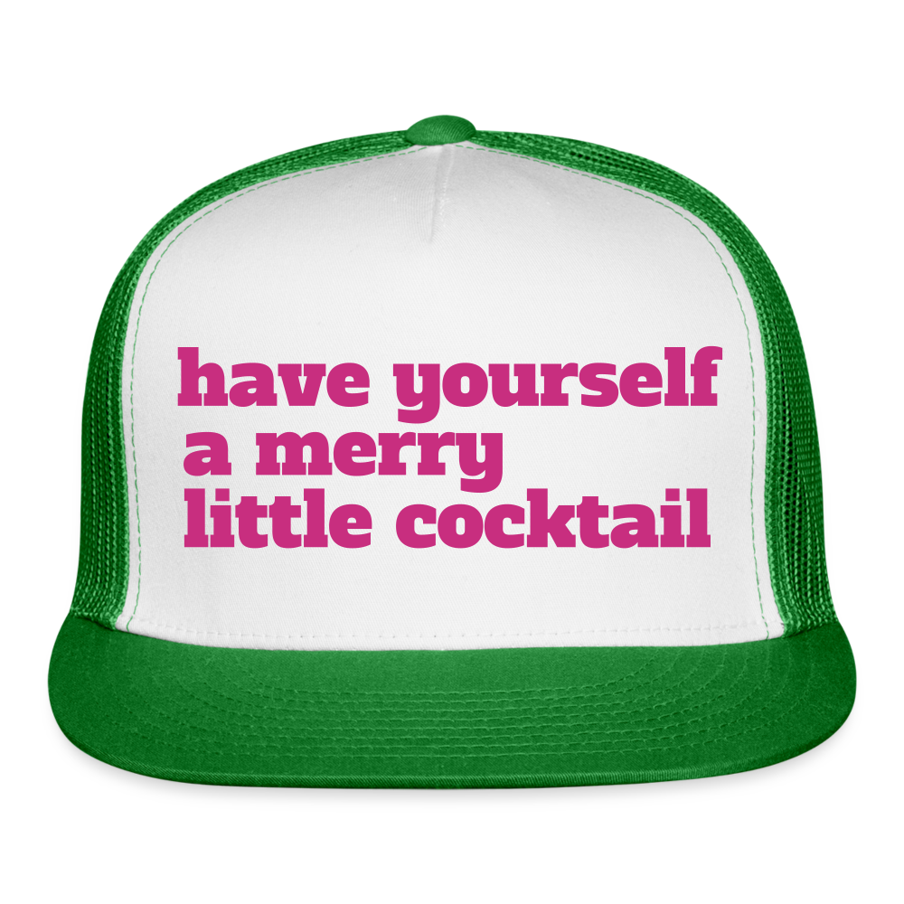 Have Yourself a Merry Little Cocktail Trucker Cap Velvet Print - white/kelly green