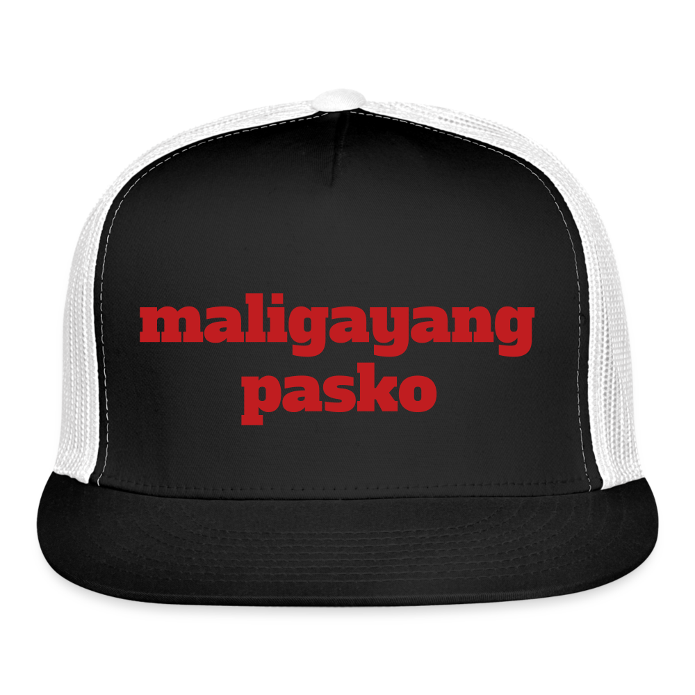 Maligayang Pasko Trucker Cap Velvet Print - black/white