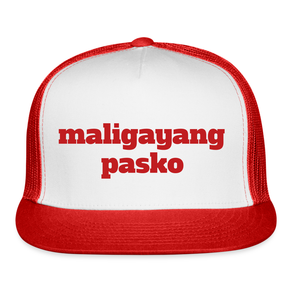 Maligayang Pasko Trucker Cap Velvet Print - white/red
