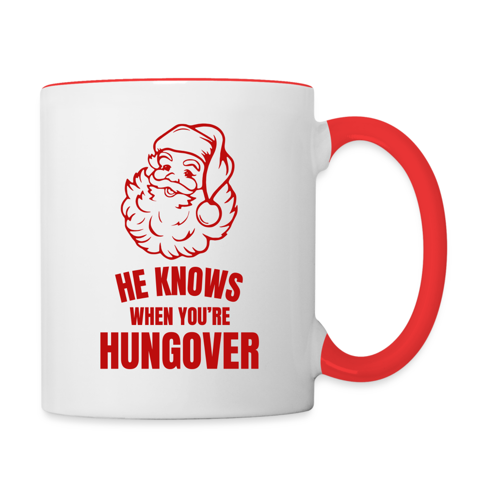 He Sees You When You're Drinking Santa Contrast Coffee Mug - white/red
