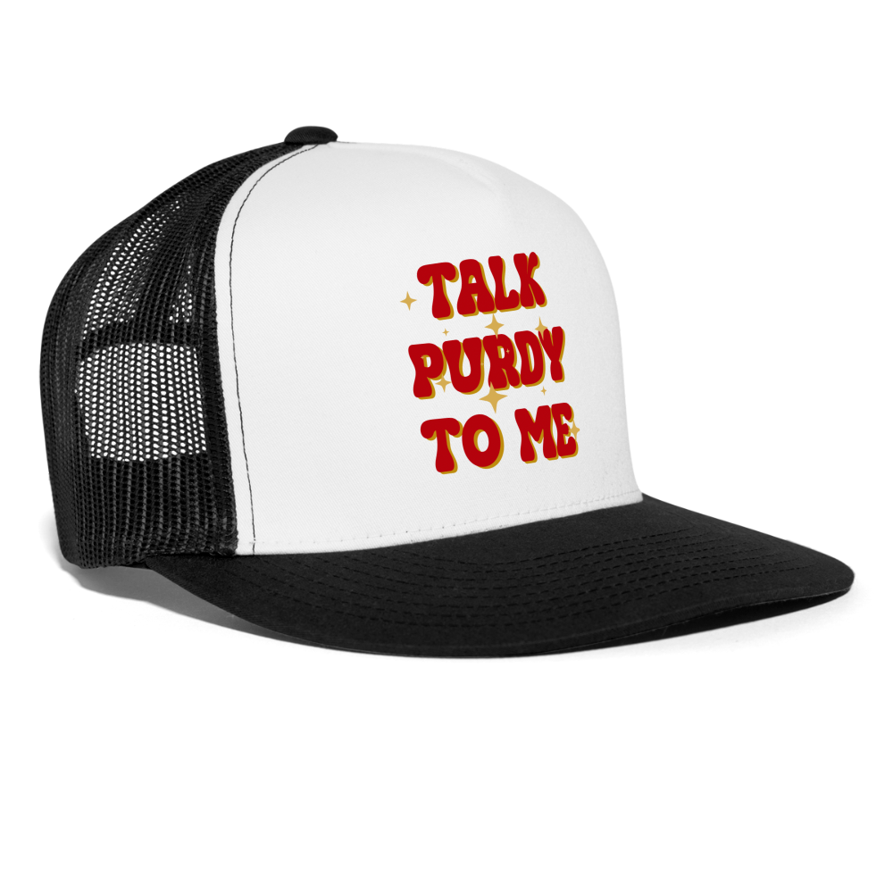 Talk Purdy To Me Trucker Cap - white/black