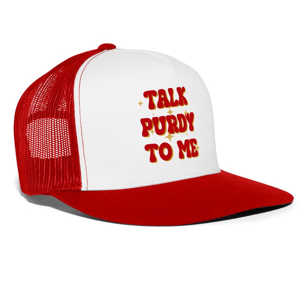 Talk Purdy To Me Trucker Cap - white/red