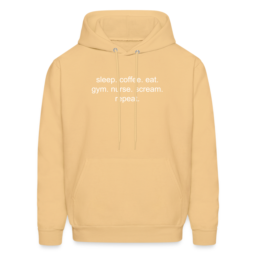 Sleep. Coffee. Eat. Gym. Nurse. Scream. Repeat. Men's Hoodie - light yellow