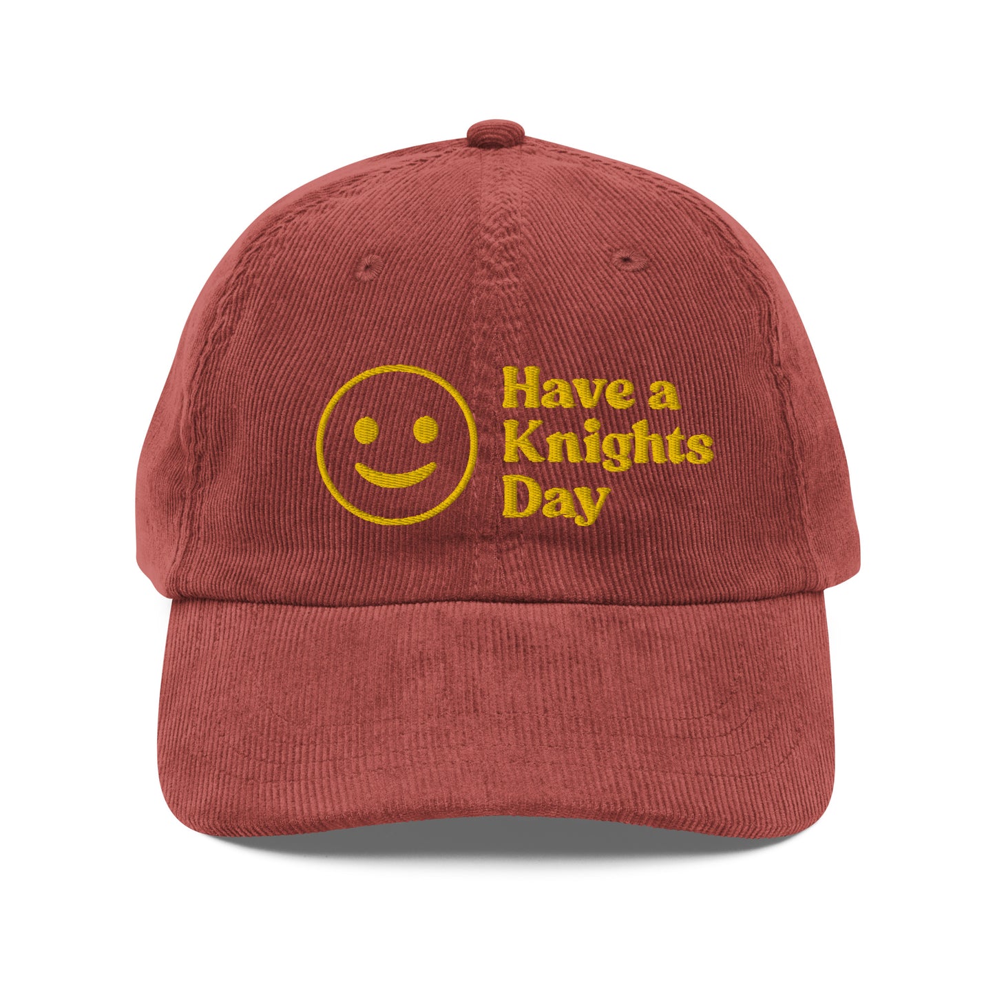 Have Knights Day Smiley Face Embroidered Vintage corduroy cap