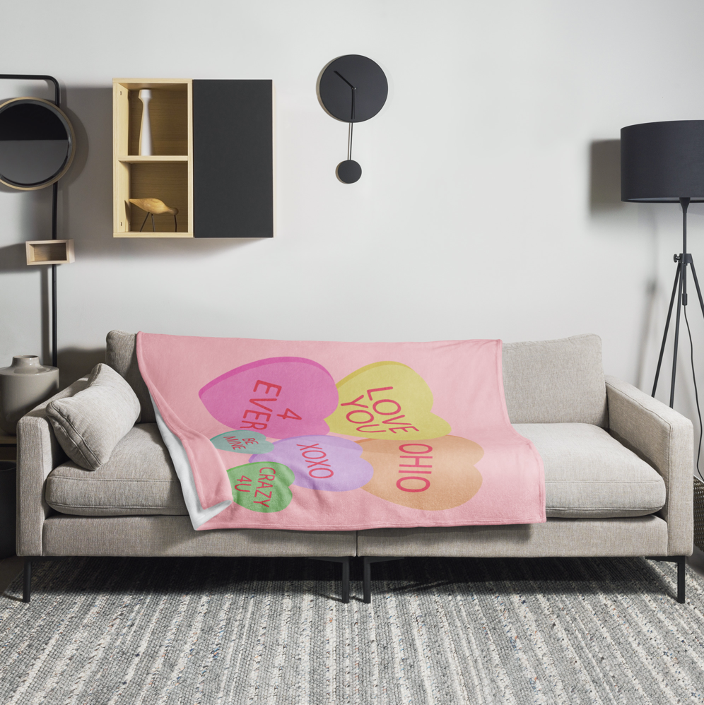 Candy Hearts Ohio Throw Blanket