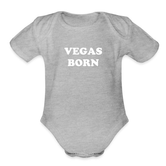 Vegas Born Onesie Organic Short Sleeve Baby Bodysuit - heather grey