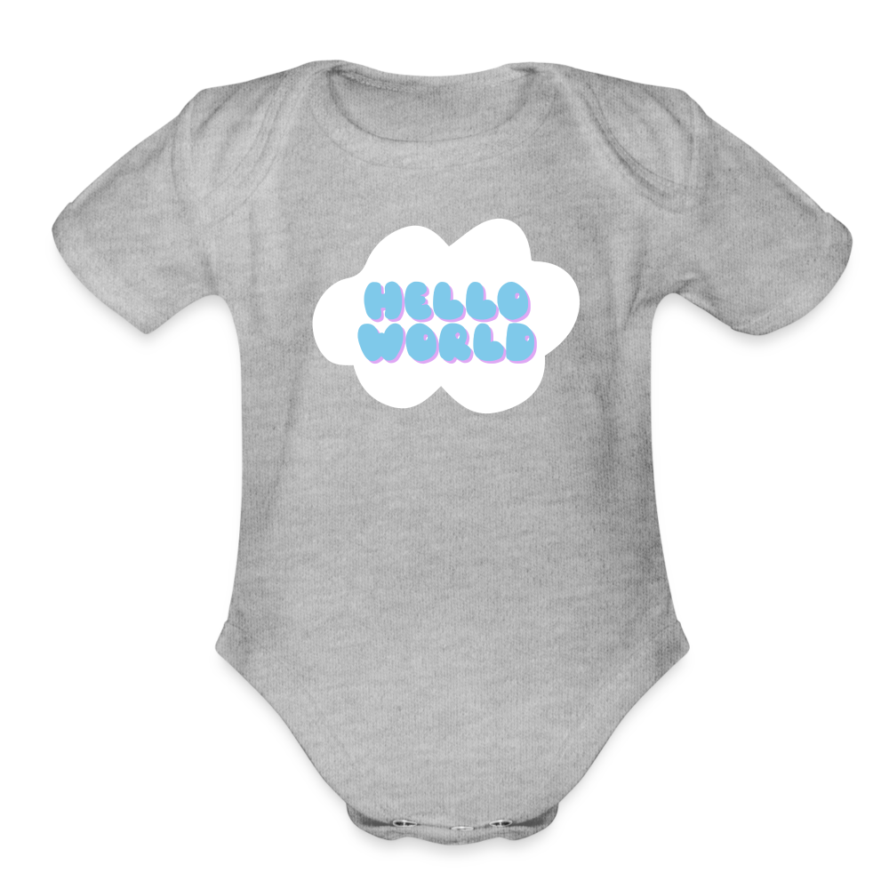 Hello World Organic Short Sleeve Baby Bodysuit - heather grey