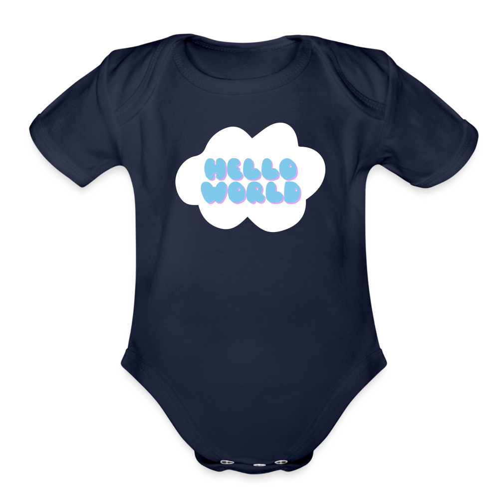 Hello World Organic Short Sleeve Baby Bodysuit - dark navy