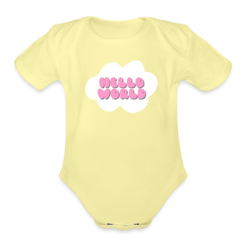 Hello World Organic Short Sleeve Baby Bodysuit - washed yellow
