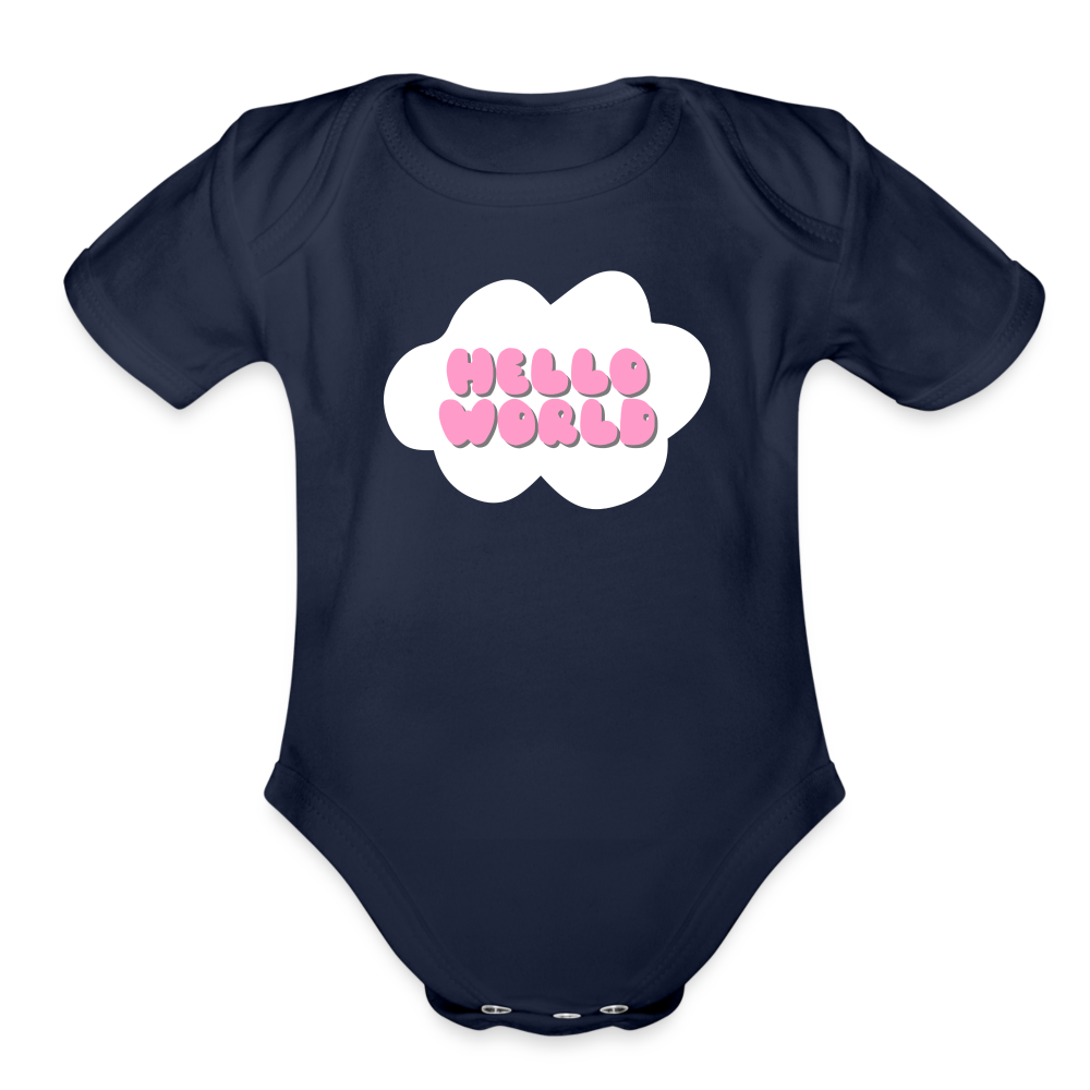 Hello World Organic Short Sleeve Baby Bodysuit - dark navy