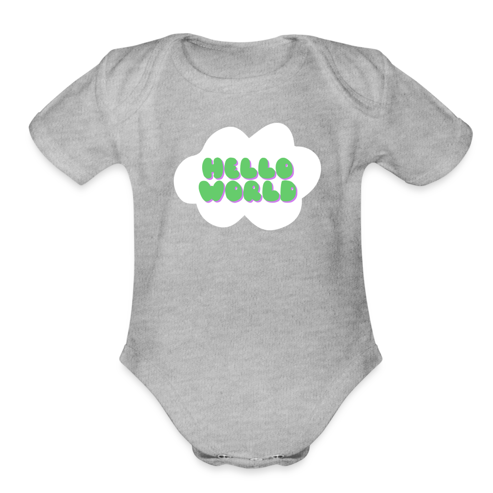 Hello World Organic Short Sleeve Baby Bodysuit - heather grey