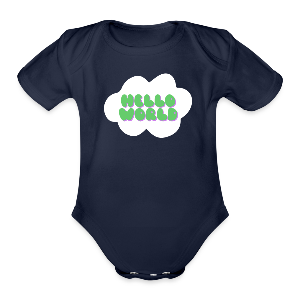 Hello World Organic Short Sleeve Baby Bodysuit - dark navy