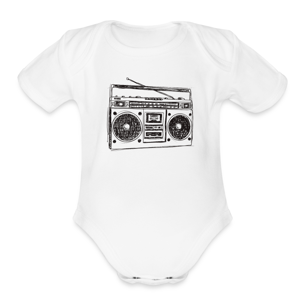 Vintage Boombox Organic Short Sleeve Baby Bodysuit - white