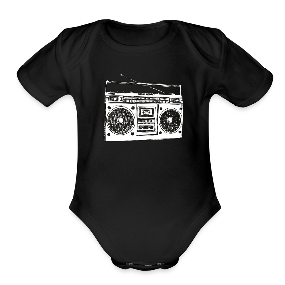 Vintage Boombox Organic Short Sleeve Baby Bodysuit - black