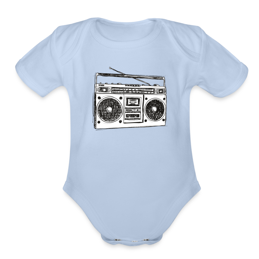 Vintage Boombox Organic Short Sleeve Baby Bodysuit - sky