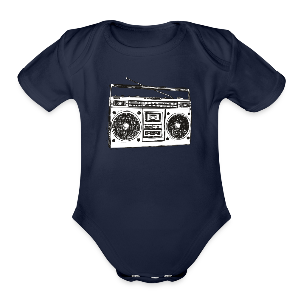 Vintage Boombox Organic Short Sleeve Baby Bodysuit - dark navy