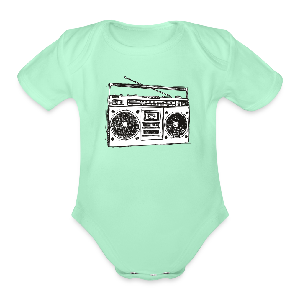 Vintage Boombox Organic Short Sleeve Baby Bodysuit - light mint