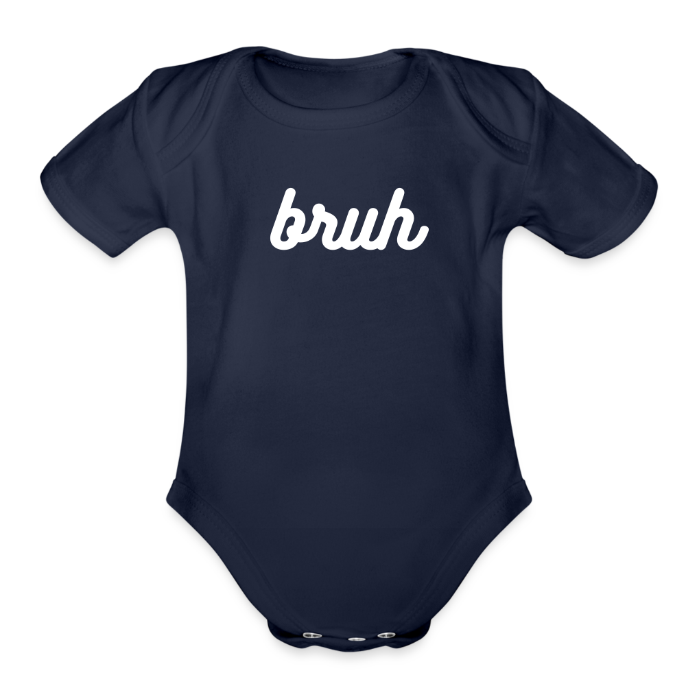 Bruh Organic Short Sleeve Baby Bodysuit - dark navy