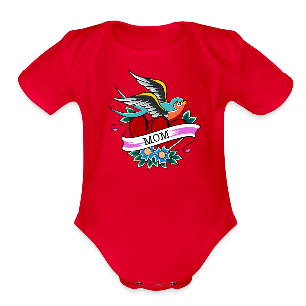 Mom Tattoo Organic Short Sleeve Baby Bodysuit - red