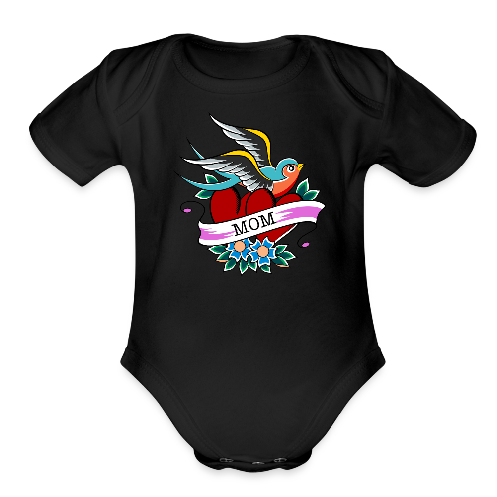 Mom Tattoo Organic Short Sleeve Baby Bodysuit - black