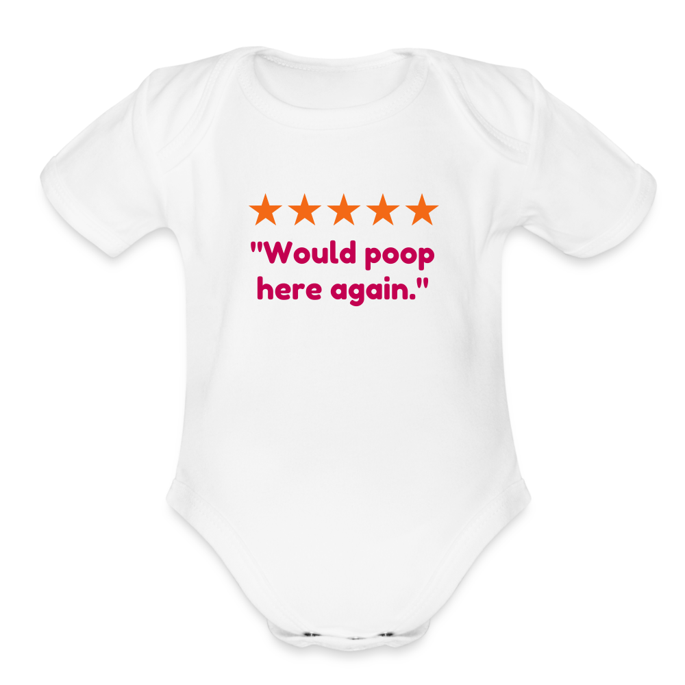 Would Poop Here Again Organic Short Sleeve Baby Bodysuit - white