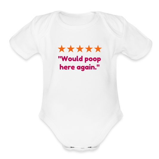 Would Poop Here Again Organic Short Sleeve Baby Bodysuit - white