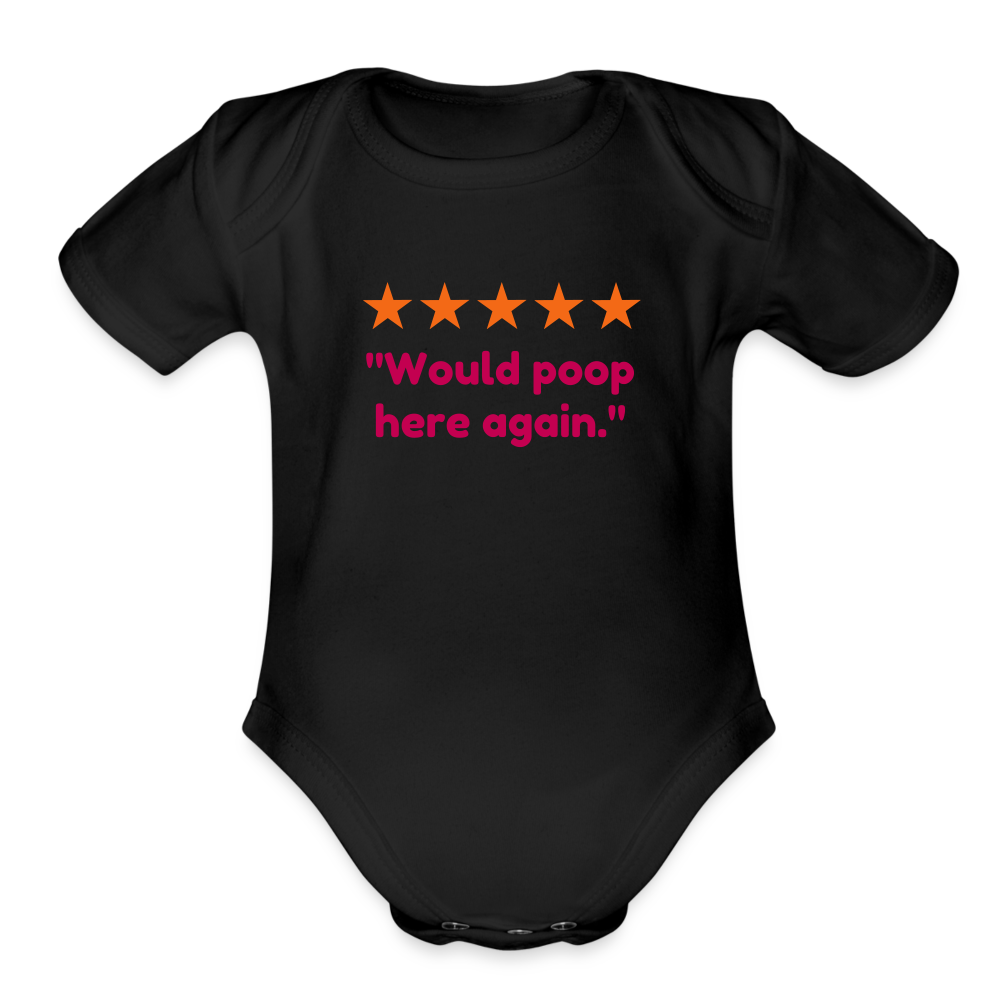 Would Poop Here Again Organic Short Sleeve Baby Bodysuit - black